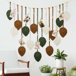 Betylifoy Macrame Wall Hanging Large Macrame Wall Decor Boho Chic Wall Art Decor Feather Handmade Woven Tapestry Leaves with Wooden Beads for Nursery Dorm Bedroom Living Room Home Decor, 28 X 51 Inch
