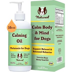 Natural Dog Company Calming Oil, 16 oz Bottle, Helps Manage Normal Stress, Promotes Relaxation, Supports Balanced Behavior, Melatonin for Dogs, May Reduce Hyperactivity, for Dogs of All Ages & Sizes