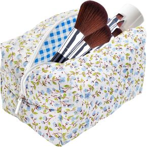 حقيبة مكياج مبطنة من القطن بجعة داكنة، حقيبة لطيفة لأدوات الزينة وحقيبة مستحضرات التجميل مبطنة بالأزهار وحقيبة سفر Coquette الجمالية المحمولة للتخزين بسحاب للنساء (وردي) in Kuwait