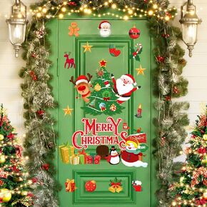 4 Sheets Christmas Door Stickers Decorations Large Winter Christmas Snowman and Gnome Door Stickers with Snowflake Decals Removable Seasonal Glass Door Clings for Window Door Refrigerator Wall Decor