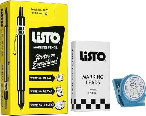 Bundle of Listo 1620 Marking Pencil/Grease Pencils/China Marking Pencils/Wax Pencils - White, Box of 12 With 72 Refills With Bonus Magnetic Memo Clip in Kuwait