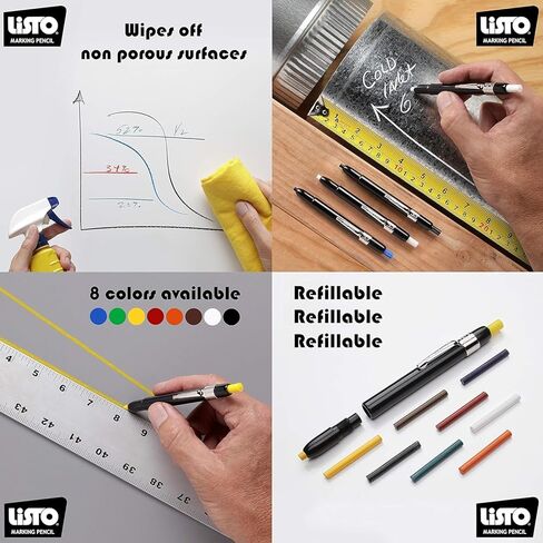 Bundle of Listo 1620 Marking Pencil/Grease Pencils/China Marking Pencils/Wax Pencils - White, Box of 12 With 72 Refills With Bonus Magnetic Memo Clip in Kuwait
