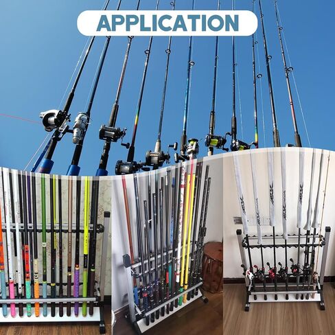 weyleity Fishing Rod Rack, Fishing Rod Organizer,Portable Fishing Rod Holder for All Poles, Hold 12 or 24 Rods,Aluminum Alloy Silver Black Rod Holder (24 Rods Rack) in Saudi Arabia