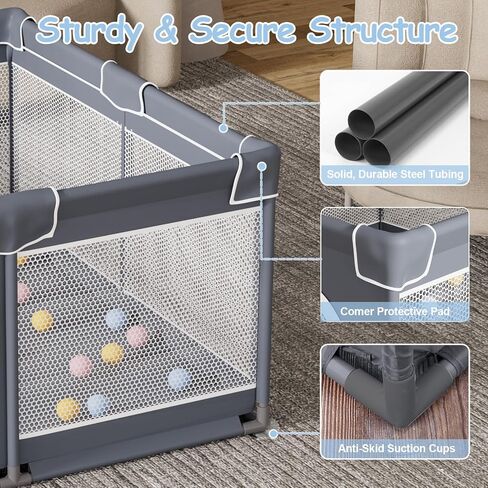 Jixrolyn Small Playpen for Babies and Toddlers, 36"x36", Soft Breathable Mesh, Anti-Slip Base, Mini Baby Play Yard with Pull-Up Ring in Saudi Arabia