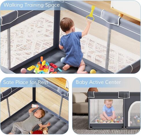Jixrolyn Small Playpen for Babies and Toddlers, 36"x36", Soft Breathable Mesh, Anti-Slip Base, Mini Baby Play Yard with Pull-Up Ring in Saudi Arabia