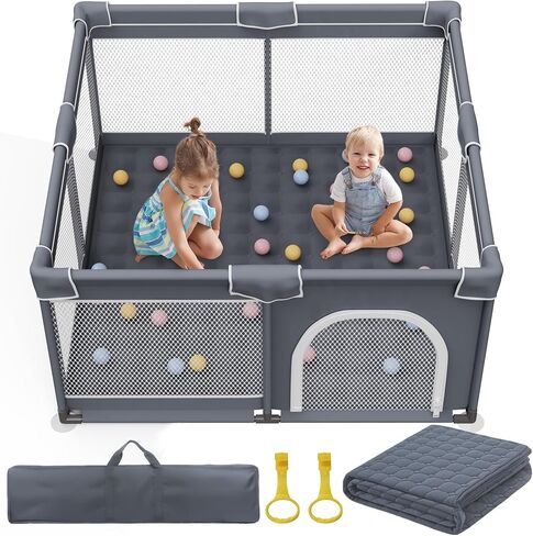 Jixrolyn Small Playpen for Babies and Toddlers, 36"x36", Soft Breathable Mesh, Anti-Slip Base, Mini Baby Play Yard with Pull-Up Ring in Saudi Arabia