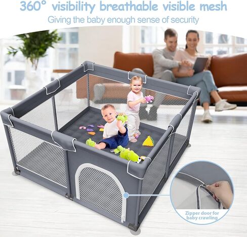 Jixrolyn Small Playpen for Babies and Toddlers, 36"x36", Soft Breathable Mesh, Anti-Slip Base, Mini Baby Play Yard with Pull-Up Ring in Saudi Arabia