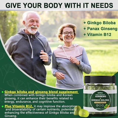 Ginkgo Biloba 500mg + Panax Ginseng Gummies, w/Vitamin B12, Rhodiola Rosea, Resveratrol, Maca Root, Bacopa - Brain Supplement for Memory, Focus & Cognitive, Energy & Stamina Performance, Mood 2 Packs in Saudi Arabia