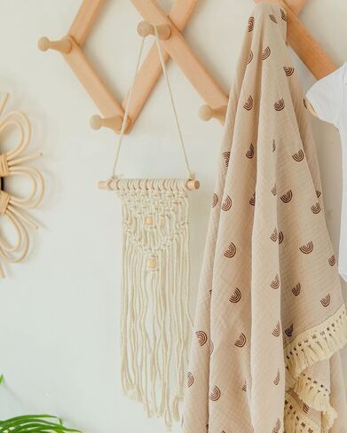 تشونجل بطانية موسلين للاطفال من القطن مقاس 40 انش × 47 انش، بطانية استقبال المولود مع شراشيب، بطانية تقميط بوهو موسلين مع نباتات خضراء بشراشيب in Kuwait