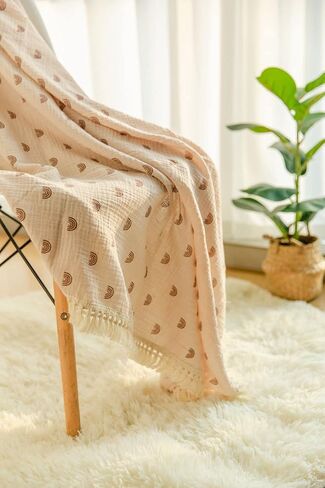 تشونجل بطانية موسلين للاطفال من القطن مقاس 40 انش × 47 انش، بطانية استقبال المولود مع شراشيب، بطانية تقميط بوهو موسلين مع نباتات خضراء بشراشيب in Kuwait