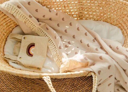 تشونجل بطانية موسلين للاطفال من القطن مقاس 40 انش × 47 انش، بطانية استقبال المولود مع شراشيب، بطانية تقميط بوهو موسلين مع نباتات خضراء بشراشيب in Kuwait