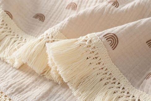 تشونجل بطانية موسلين للاطفال من القطن مقاس 40 انش × 47 انش، بطانية استقبال المولود مع شراشيب، بطانية تقميط بوهو موسلين مع نباتات خضراء بشراشيب in Kuwait