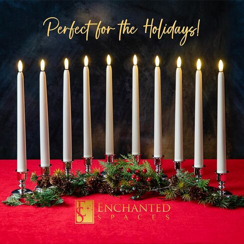 انشانتد سبيسز مجموعة من 10 شموع مدببة بدون لهب بمؤقت يومي مقاس 10 انش مع 20 بطارية ايه ايه وجهاز تحكم عن بعد بمؤقت يومي ووظائف تشغيل/ايقاف in Kuwait