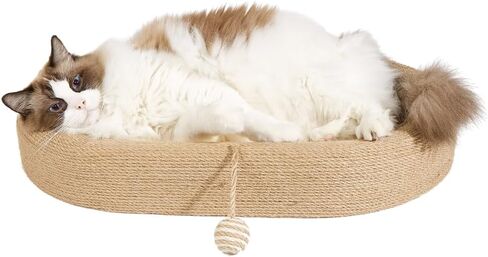 Moyeelan السيزال خدش القط مع الكرة المتدلية، 3 في 1 وسادة سرير خدش البيضاوي للقطط للقطط في الأماكن المغلقة، صالة خدش كبيرة ودائمة للقطط، سرير صالة مضاد للانزلاق ومتين للخدش للقطط in Kuwait