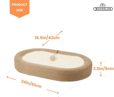 Moyeelan السيزال خدش القط مع الكرة المتدلية، 3 في 1 وسادة سرير خدش البيضاوي للقطط للقطط في الأماكن المغلقة، صالة خدش كبيرة ودائمة للقطط، سرير صالة مضاد للانزلاق ومتين للخدش للقطط in Kuwait