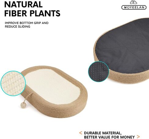 Moyeelan السيزال خدش القط مع الكرة المتدلية، 3 في 1 وسادة سرير خدش البيضاوي للقطط للقطط في الأماكن المغلقة، صالة خدش كبيرة ودائمة للقطط، سرير صالة مضاد للانزلاق ومتين للخدش للقطط in Kuwait