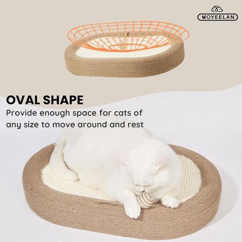 Moyeelan السيزال خدش القط مع الكرة المتدلية، 3 في 1 وسادة سرير خدش البيضاوي للقطط للقطط في الأماكن المغلقة، صالة خدش كبيرة ودائمة للقطط، سرير صالة مضاد للانزلاق ومتين للخدش للقطط in Kuwait