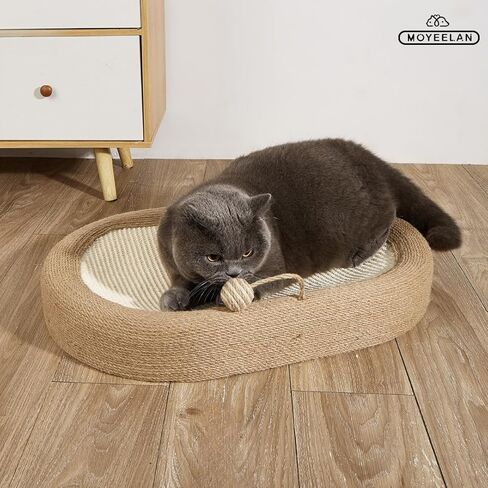 Moyeelan السيزال خدش القط مع الكرة المتدلية، 3 في 1 وسادة سرير خدش البيضاوي للقطط للقطط في الأماكن المغلقة، صالة خدش كبيرة ودائمة للقطط، سرير صالة مضاد للانزلاق ومتين للخدش للقطط in Kuwait
