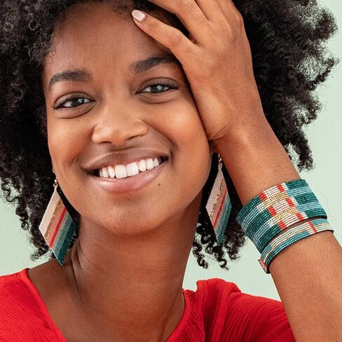 INK+ALLOY Beaded Boho Dangle Earrings for Women, Frida Luxe Diamond Large Drop Statement Earrings, Unique Handmade Jewelry for the Modern Bohemian, 3.25-Inch Length in Saudi Arabia