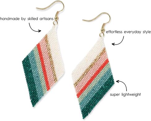 INK+ALLOY Beaded Boho Dangle Earrings for Women, Frida Luxe Diamond Large Drop Statement Earrings, Unique Handmade Jewelry for the Modern Bohemian, 3.25-Inch Length in Saudi Arabia