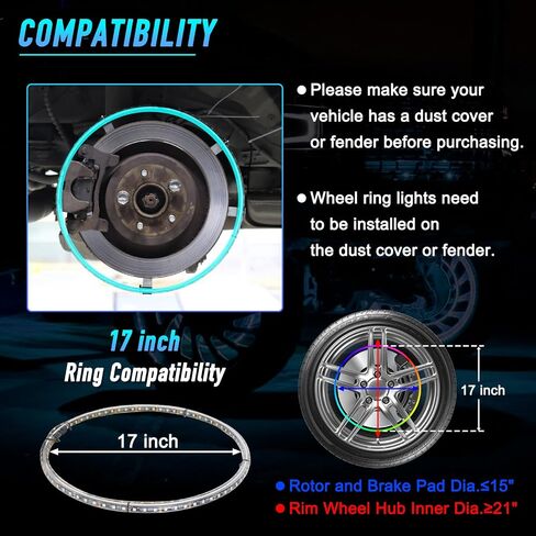 4 قطعة 15.5 بوصة RGB LED مجموعة إضاءة حلقة العجلة التحكم بالبلوتوث مع إشارة الانعطاف ووظيفة الكبح يمكن التحكم بها عن طريق جهاز التحكم عن بعد والتطبيق (صف مزدوج) in Saudi Arabia