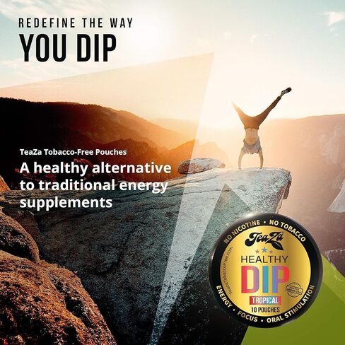 TeaZA Energy Pouches - Tobacco Free Chew Nicotine Free, Smokeless Alternative Snuff and Healthy Chewing Dipping Tobacco Alternative with Fruit Flavors Pineapple Mango Citrus (Tropical - 12 Pack) in Kuwait