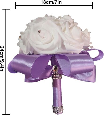 KOLACEN Wedding Bouquets for Bride, Bridal Flowers for Wedding, Bride Bridesmaid Hand Flowers Bridal Bouquet Crystal Diamond Silk Roses, Artificial Flowers Bouquet for Church Wedding Party (White) in Kuwait