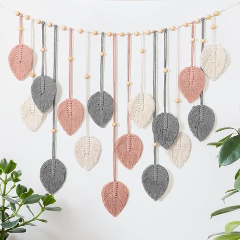 Betylifoy Macrame Wall Hanging Large Macrame Wall Decor Boho Chic Wall Art Decor Feather Handmade Woven Tapestry Leaves with Wooden Beads for Nursery Dorm Bedroom Living Room Home Decor, 28 X 51 Inch in Saudi Arabia