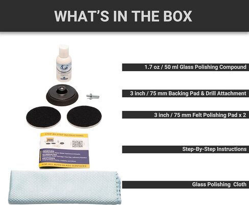 Glass Polish 21005 DIY Windscreen Polishing Kit for Automotive Glass Polishing - Ø 3 inch with Drill Attachment in Kuwait