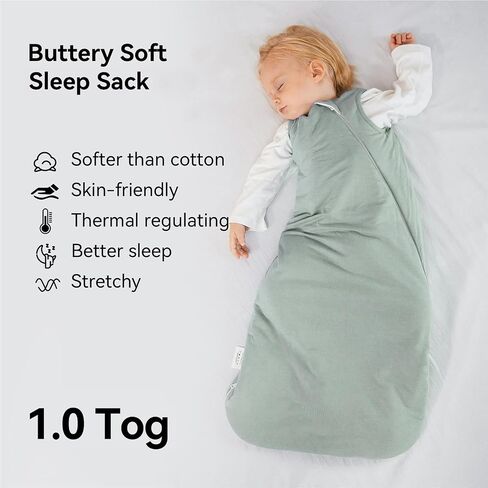 BubblePanda Rayon Made from Bamboo Sleep Sack 0-6 Months 1.0 Tog Soft Toddler Sleeping Sack 3-6 Months for Infant Newborn Babies 2-Way Zipper Baby Wearable Blanket 0-3 Months in Saudi Arabia