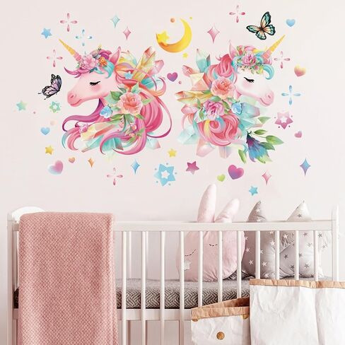 Runtoo Rainbow Wall Art Decals Unicorn Rainbow Butterfly Clouds Wall Stickers for Baby Nursery Girls Bedroom Living Room Home Decor in Saudi Arabia