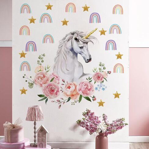 Runtoo Rainbow Wall Art Decals Unicorn Rainbow Butterfly Clouds Wall Stickers for Baby Nursery Girls Bedroom Living Room Home Decor in Saudi Arabia