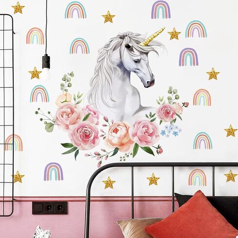 Runtoo Rainbow Wall Art Decals Unicorn Rainbow Butterfly Clouds Wall Stickers for Baby Nursery Girls Bedroom Living Room Home Decor in Saudi Arabia
