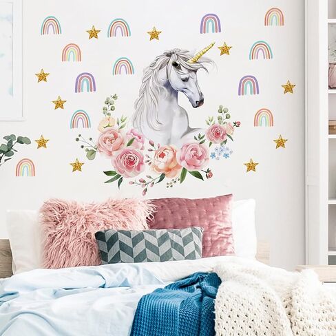 Runtoo Rainbow Wall Art Decals Unicorn Rainbow Butterfly Clouds Wall Stickers for Baby Nursery Girls Bedroom Living Room Home Decor in Saudi Arabia