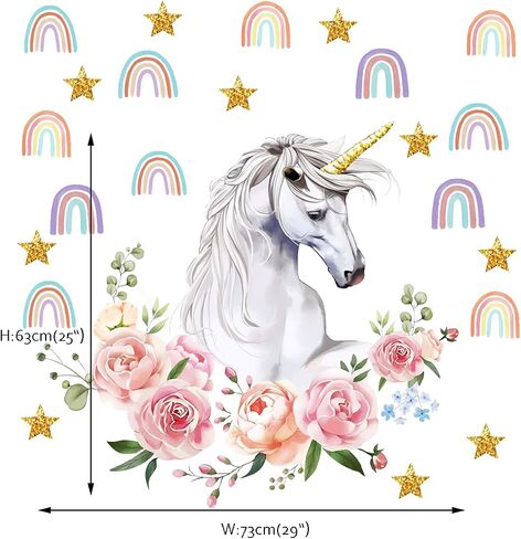 Runtoo Rainbow Wall Art Decals Unicorn Rainbow Butterfly Clouds Wall Stickers for Baby Nursery Girls Bedroom Living Room Home Decor in Saudi Arabia