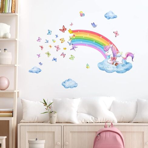 Runtoo Rainbow Wall Art Decals Unicorn Rainbow Butterfly Clouds Wall Stickers for Baby Nursery Girls Bedroom Living Room Home Decor in Saudi Arabia
