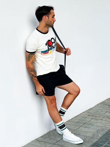 جوارب ARTREE كلاسيكية باللون البيج أوف وايت مخططة للجنسين جوارب أنبوبية كاجوال من القطن على طراز الكلية قابلة للتمدد، جوارب دائرية مخططة in Kuwait