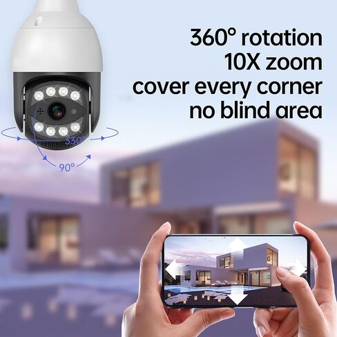 SECUEYE Bulb Camera 2MP/3MP Dual-Band WiFi 2.4GHz 5GHz Outdoor Pan/Tilt/Zoom Automatic Tracking Color Night Human Detection 2-Way Audio TF Card Recording in Kuwait