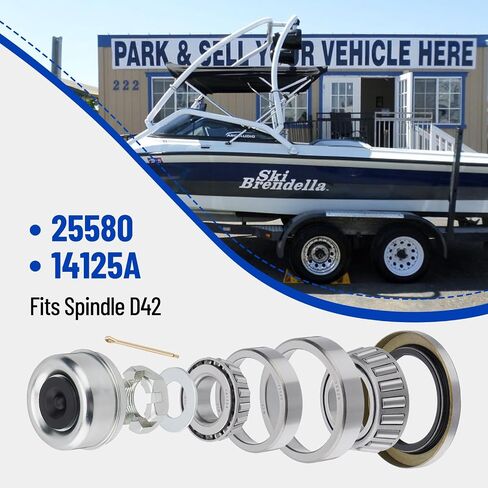 4 Sets 25580 14125A Boat Trailer Axles Bearing Kits, Grease Seals,Spindle Nuts, 2.72" Dust Caps and Rubber Plugs, Cotter Pins, Washers for 5200-7000 lb.Tandem Axles #D42 Spindle in Kuwait