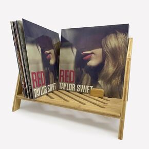 OrigoDeco Bamboo Vinyl Record Storage Holder,Holds Up to 80 12 inch LPs,Original Chair Modeling Design for Vinyl Holder,Book Storage Organizer,Gifts for Vinyl Records Lovers