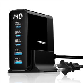 TOPADRE 140W USB C Charger Block, GaN Fast Multi Charging Station with Digital Display, USB C Laptop Charger for MacBook Pro/Air, Google Pixel, DELL XPS, iPhone, Galaxy, iPad, Switch and More