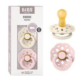 BIBS Pacifiers - Boheme Collection | BPA-Free Baby Pacifier | Made in Denmark | Set of 2 Ivory/Blossom Color Premium Soothers | Size 0-6 Months