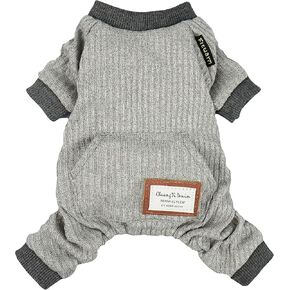 Fitwarm Knitted Dog Pajamas, Dog Clothes for Small Dogs Boy, Pet Onesie with Feet, Heather Color Cat Outfit, Blue, Black, XS