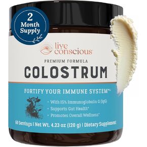 Live Conscious Colostrum Powder - Grass Fed Colostrum Supplement with Lactoferrin for Iron Absorption - Bovine Colostrum an Immune System Supplement