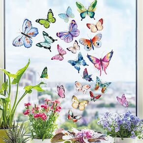 Whaline 9 Sheets Colorful Butterfly Window Clings Double-Sided Anti-Collision Window Decals to Prevent Bird Strikes on Window Glass Non-Adhesive Static Butterfly Cling Stickers for Home Window Glass