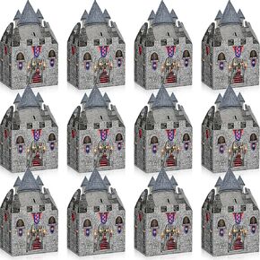 8 x 5 x 3 Inches Medieval Castle Box Cardboard Castle Halloween Knight Theme Party Supplies DIY Box for Mardi Gras Medieval Party Birthday Centerpiece(16Pieces)