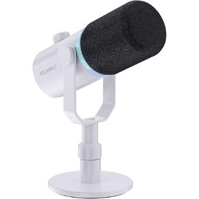 FEELWORLD PM1 XLR USB Dynamic Microphone with Desktop Stand for Podcast Recording PC Computer Gaming Live Streaming Vocal Voice-Over, Studio Metal Mic, RGB Light, Mute Button, Headphones Jack