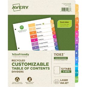 Avery Eco-Friendly 12 Tab Dividers for 3 Ring Binders, Customizable Table of Contents, 3 Sets (11083) in Kuwait