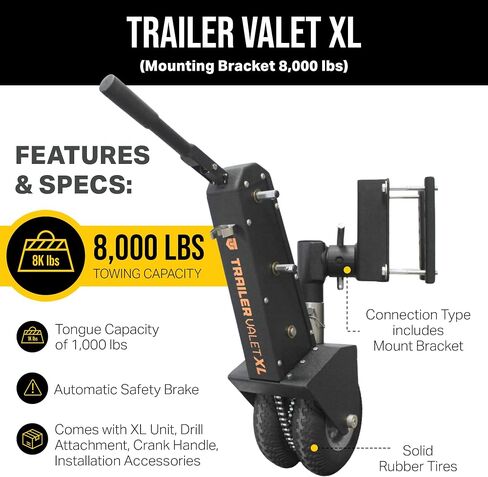 إطارات مطاطية Trailer Valet XL25 Trailer Dolly "Never Flat" - سعة سطح مستو 10,000 رطل، مزودة بمحرك مع ملحق مثقاب متضمن، فرامل تلقائية، فولاذ مقاوم للصدأ، عربات سكن متنقلة ومقطورات أسهل in Saudi Arabia