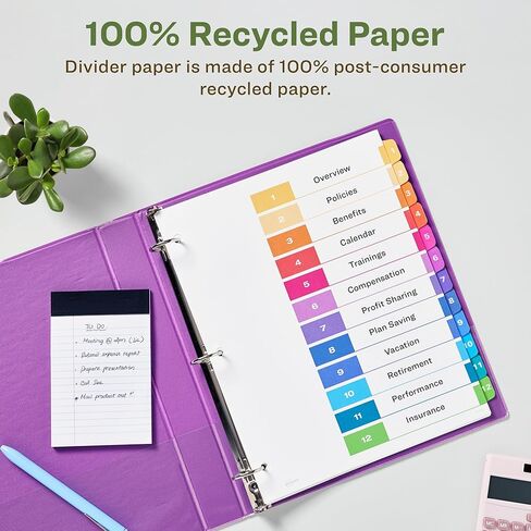 Avery Eco-Friendly 12 Tab Dividers for 3 Ring Binders, Customizable Table of Contents, 3 Sets (11083) in Kuwait